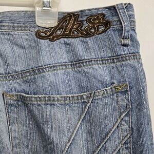 Akademiks Mens Blue Light Wash Straight Leg Jeans Embroidered Pockets 36x31
